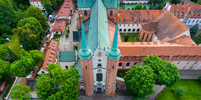 Bird-eye view of the Oliwa Cathedral in Sopot, Poland