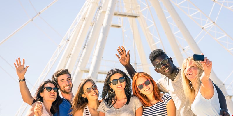 view of the London Eye at sunset